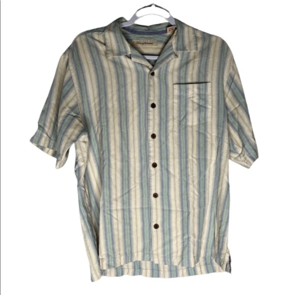 Tommy Bahama Mens Striped 100% Silk Button Up Short Sleeve Shirt Size M Medium. - Picture 1 of 8
